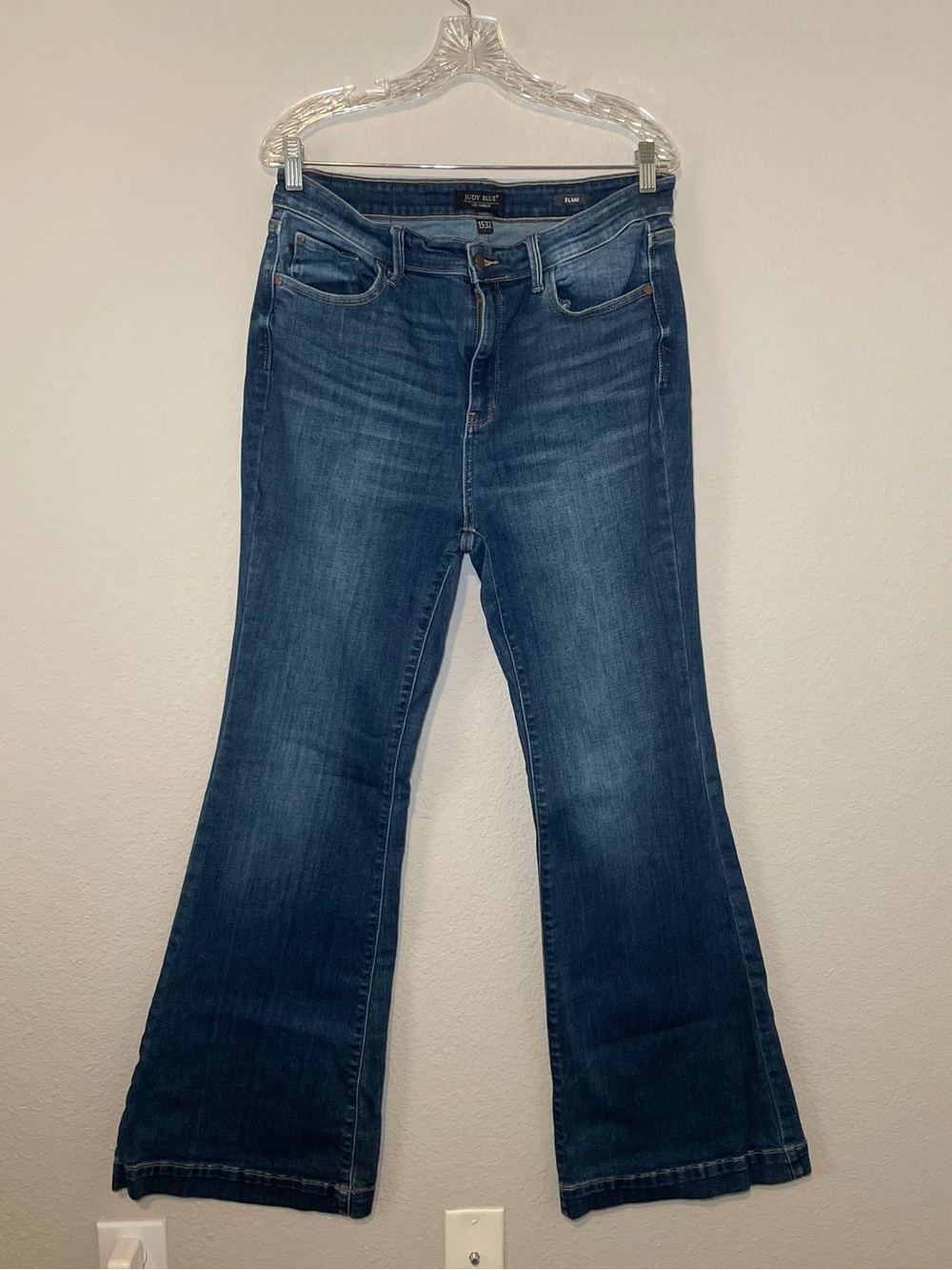 Judy Blue Trouser Flare Jeans Medium Wash High Rise Stretch Sz 15/32 JB82443MD
